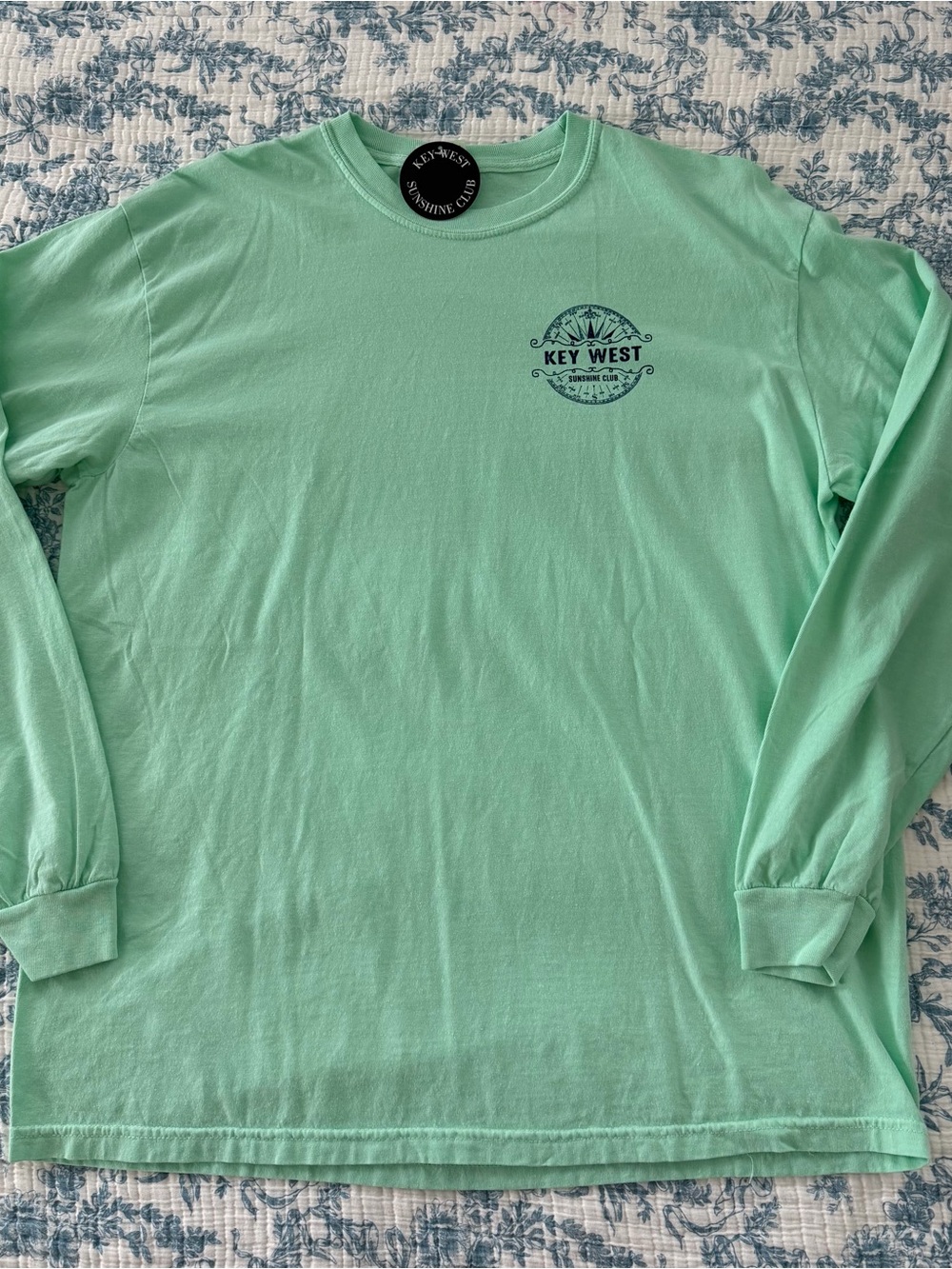 Comfort Colors Long Sleeve Tee in Mint Green with Key West Logo